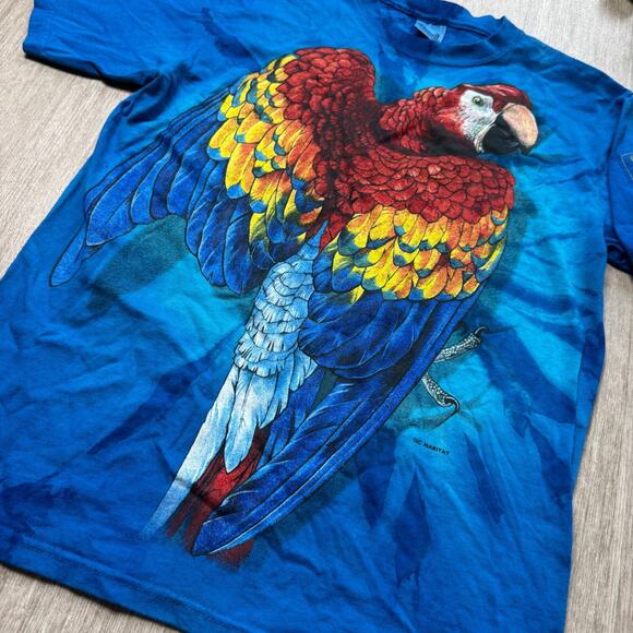 Vintage Macaw Parrot Tie Dye Shirt USA M Blue Macaw Landing Foundation Portland - Picture 2 of 7